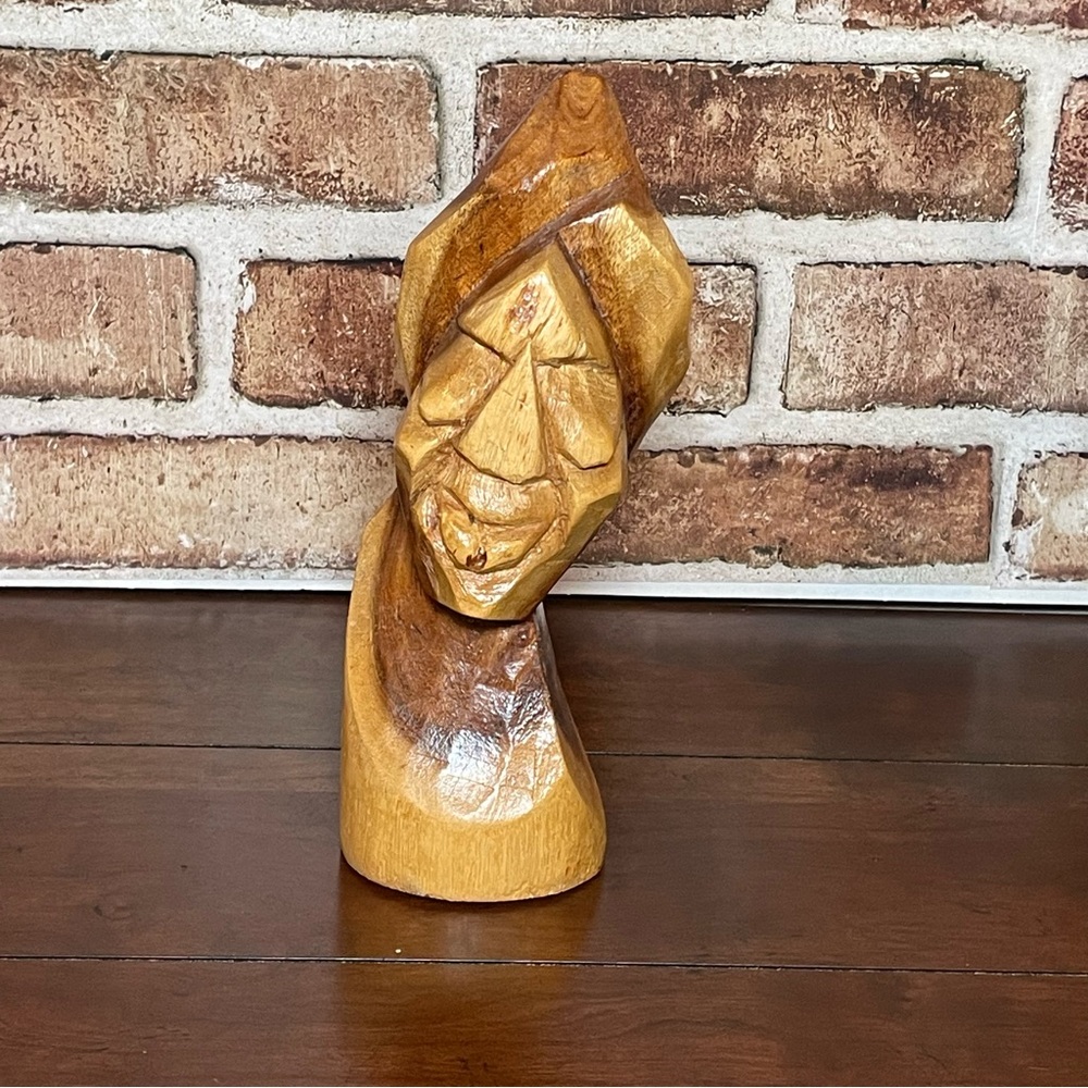 Vintage 80s Nassau Bahamas Bahamian Hand Carved Wooden Sculpture Lady's Head 9" - Picture 2 of 6